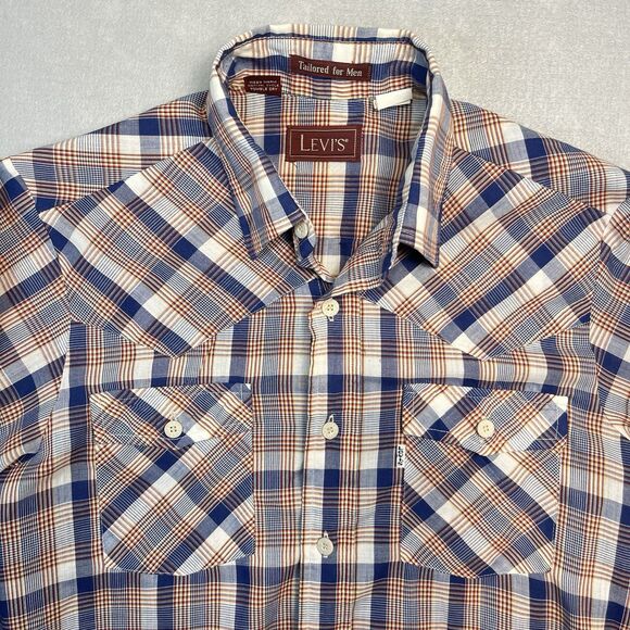 VTG Soft Levi's Men's M Pearl Snap Long Sleeve Blue Plaid‎ Check Western Shirt - Picture 2 of 7